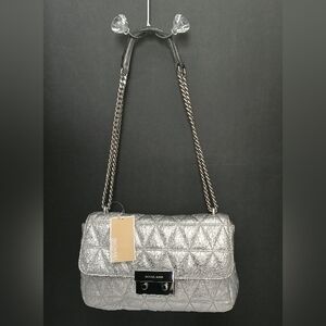Michael Kors Silver Quilted Chain Shoulder Bag